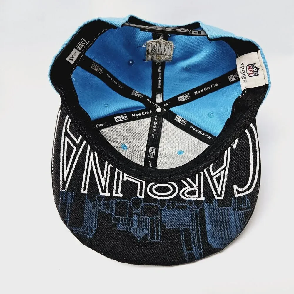 RARE New Era Carolina Panthers Shiny Bill Skyline VTG NFL Fits Snapback Hat Cap
